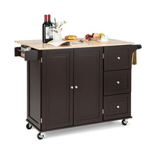 Load image into Gallery viewer, Kitchen Island Trolley Cart Wood with Drop-Leaf Tabletop and Storage Cabinet-Brown