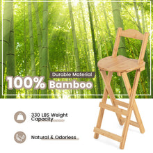 Load image into Gallery viewer, 24 Inch Set of 2 Bamboo Folding Barstools with Footrests and Handles-Natural