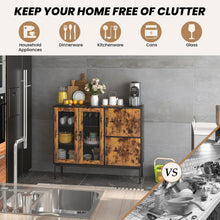 Load image into Gallery viewer, 48" Industrial Kitchen Buffet Sideboard with Metal Mesh Doors and Anti-toppling Device-Brown