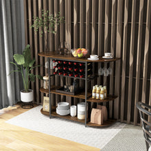 Load image into Gallery viewer, 47 Inches Wine Rack Table with Glass Holder and Storage Shelves-Rustic Brown
