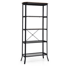 Load image into Gallery viewer, Industrial 5-Layer Bookshelf with Out-Stretched Legs-Rustic Brown
