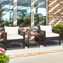 Load image into Gallery viewer, 3 Pieces Patio Rattan Furniture Set with Acacia Wood Tabletop