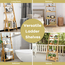 Load image into Gallery viewer, 4-Tier Bamboo Ladder Shelf Bookcase for Study Room-Natural
