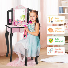 Load image into Gallery viewer, Kid Vanity Set with Tri-Folding Mirror and Leopard Print-Pink