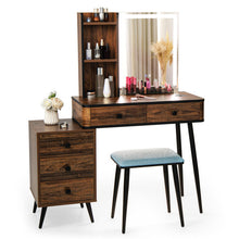 Load image into Gallery viewer, Vanity Makeup Table Set with Lighted Mirror-Brown