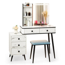 Load image into Gallery viewer, Vanity Makeup Table Set with Lighted Mirror-White