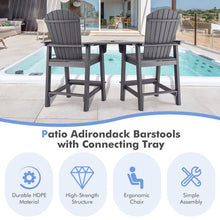 Load image into Gallery viewer, 2 Pieces HDPE Tall Adirondack Chair with Middle Connecting Tray-Gray