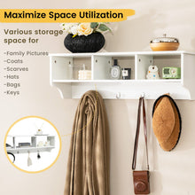 Load image into Gallery viewer, Wall Mount Cubby Organizer Hooks Entryway Storage Shelf-White