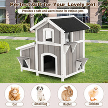 Load image into Gallery viewer, Outdoor 2-Story Wooden Feral Cat House with Escape Door-Gray