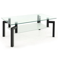 Load image into Gallery viewer, 2-Tier Rectangular Glass Coffee Table with Metal Tube Legs-Black