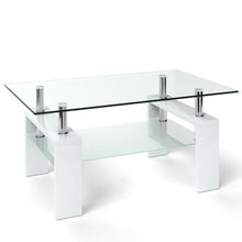 Load image into Gallery viewer, Rectangular Tempered Glass Coffee Table End Side Table with Shelf-White