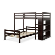 Load image into Gallery viewer, Twin Over Twin Loft Bunk Bed with Bookcase-Dark Brown