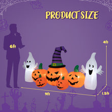 Load image into Gallery viewer, 9 Feet Long Halloween Inflatable Pumpkins with 2 Ghosts