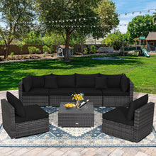 Load image into Gallery viewer, 7 Pieces Patio Rattan Furniture Set with Sectional Sofa Cushioned-Black