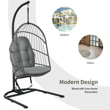 Load image into Gallery viewer, Hanging Wicker Egg Chair with Stand -Gray