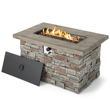 Load image into Gallery viewer, 43.5 Inch Rectangle Faux Stone Propane Gas Fire Pit Table with Lava Rock and PVC Cover-Gray