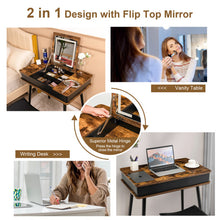 Load image into Gallery viewer, Vanity Table Set with Flip Top Mirror Lights USB Writing Desk and Stool-Brown