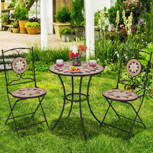 Load image into Gallery viewer, 3 Pieces Patio Bistro Set with 1 Round Mosaic Table and 2 Folding Chairs