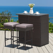 Load image into Gallery viewer, 3 Pieces Patio Rattan Wicker Bar Table Stools Dining Set-Gray & Off White
