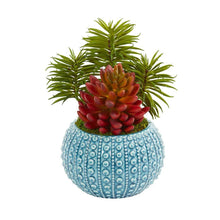 Load image into Gallery viewer, Succulent Artificial Plant in Blue Vase (Set of 2)