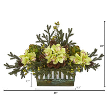 Load image into Gallery viewer, Cymbidium Orchid, Artichoke, Pine and Berries Artificial Arrangement