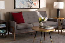 Load image into Gallery viewer, Baxton Studio Perris Mid-Century Modern Light Grey Fabric Upholstered Walnut Finished Wood Sofa