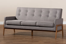 Load image into Gallery viewer, Baxton Studio Perris Mid-Century Modern Light Grey Fabric Upholstered Walnut Finished Wood Sofa