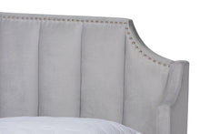 Load image into Gallery viewer, Baxton Studio Adelie Modern Glam Light Grey Velvet Fabric Upholstered Walnut Brown Finished Wood King Size Wingback Platform Bed