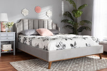 Load image into Gallery viewer, Baxton Studio Adelie Modern Glam Light Grey Velvet Fabric Upholstered Walnut Brown Finished Wood King Size Wingback Platform Bed