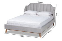 Load image into Gallery viewer, Baxton Studio Adelie Modern Glam Light Grey Velvet Fabric Upholstered Walnut Brown Finished Wood King Size Wingback Platform Bed