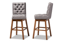 Load image into Gallery viewer, Baxton Studio Gregory Modern Transitional Grey Fabric Upholstered and Walnut Brown Finished Wood 2-Piece Swivel Bar Stool Set Set