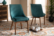 Load image into Gallery viewer, Baxton Studio Gilmore Modern and Contemporary Teal Velvet Fabric Upholstered and Walnut Brown Finished Wood 2-Piece Dining Chair Set Set