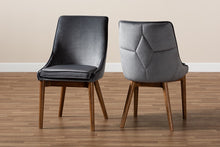 Load image into Gallery viewer, Baxton Studio Gilmore Modern and Contemporary Grey Velvet Fabric Upholstered and Walnut Brown Finished Wood 2-Piece Dining Chair Set Set