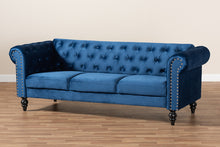 Load image into Gallery viewer, Baxton Studio Emma Traditional and Transitional Navy Blue Velvet Fabric Upholstered and Button Tufted Chesterfield Sofa