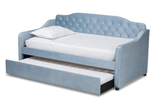 Load image into Gallery viewer, Baxton Studio Freda Traditional and Transitional Light Blue Velvet Fabric Upholstered and Button Tufted Twin Size Daybed with Trundle