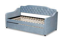 Load image into Gallery viewer, Baxton Studio Freda Traditional and Transitional Light Blue Velvet Fabric Upholstered and Button Tufted Twin Size Daybed with Trundle