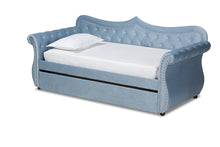Load image into Gallery viewer, Baxton Studio Abbie Traditional and Transitional Light Blue Velvet Fabric Upholstered and Crystal Tufted Twin Size Daybed with Trundle