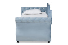 Load image into Gallery viewer, Baxton Studio Abbie Traditional and Transitional Light Blue Velvet Fabric Upholstered and Crystal Tufted Twin Size Daybed with Trundle