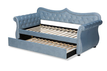 Load image into Gallery viewer, Baxton Studio Abbie Traditional and Transitional Light Blue Velvet Fabric Upholstered and Crystal Tufted Twin Size Daybed with Trundle