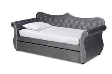 Load image into Gallery viewer, Baxton Studio Abbie Traditional and Transitional Grey Velvet Fabric Upholstered and Crystal Tufted Twin Size Daybed with Trundle