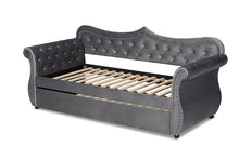 Load image into Gallery viewer, Baxton Studio Abbie Traditional and Transitional Grey Velvet Fabric Upholstered and Crystal Tufted Twin Size Daybed with Trundle