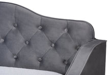 Load image into Gallery viewer, Baxton Studio Freda Traditional and Transitional Grey Velvet Fabric Upholstered and Button Tufted Twin Size Daybed with Trundle