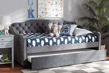 Load image into Gallery viewer, Baxton Studio Freda Traditional and Transitional Grey Velvet Fabric Upholstered and Button Tufted Twin Size Daybed with Trundle