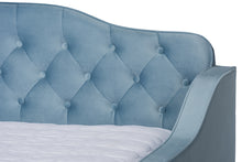 Load image into Gallery viewer, Baxton Studio Freda Transitional and Contemporary Light Blue Velvet Fabric Upholstered and Button Tufted Full Size Daybed with Trundle