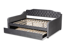 Load image into Gallery viewer, Baxton Studio Freda Transitional and Contemporary Grey Velvet Fabric Upholstered and Button Tufted Full Size Daybed with Trundle