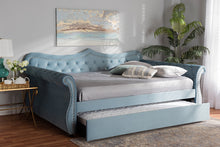 Load image into Gallery viewer, Baxton Studio Abbie Traditional and Transitional Light Blue Velvet Fabric Upholstered and Crystal Tufted Queen Size Daybed with Trundle