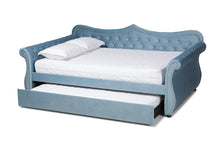Load image into Gallery viewer, Baxton Studio Abbie Traditional and Transitional Light Blue Velvet Fabric Upholstered and Crystal Tufted Queen Size Daybed with Trundle