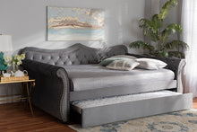 Load image into Gallery viewer, Baxton Studio Abbie Traditional and Transitional Grey Velvet Fabric Upholstered and Crystal Tufted Full Size Daybed with Trundle