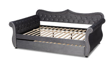 Load image into Gallery viewer, Baxton Studio Abbie Traditional and Transitional Grey Velvet Fabric Upholstered and Crystal Tufted Queen Size Daybed with Trundle