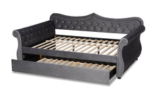 Load image into Gallery viewer, Baxton Studio Abbie Traditional and Transitional Grey Velvet Fabric Upholstered and Crystal Tufted Full Size Daybed with Trundle